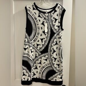 Trina Turk NEW Zinnea Sleeveless Dress Sheath Black White Pattern Womens Size L